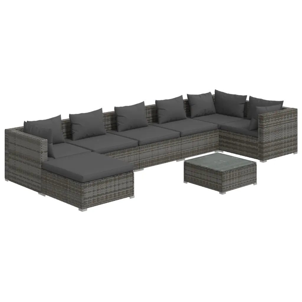 Set Divani da Giardino 8 pz con Cuscini in Polyrattan Grigio cod mxl 53052