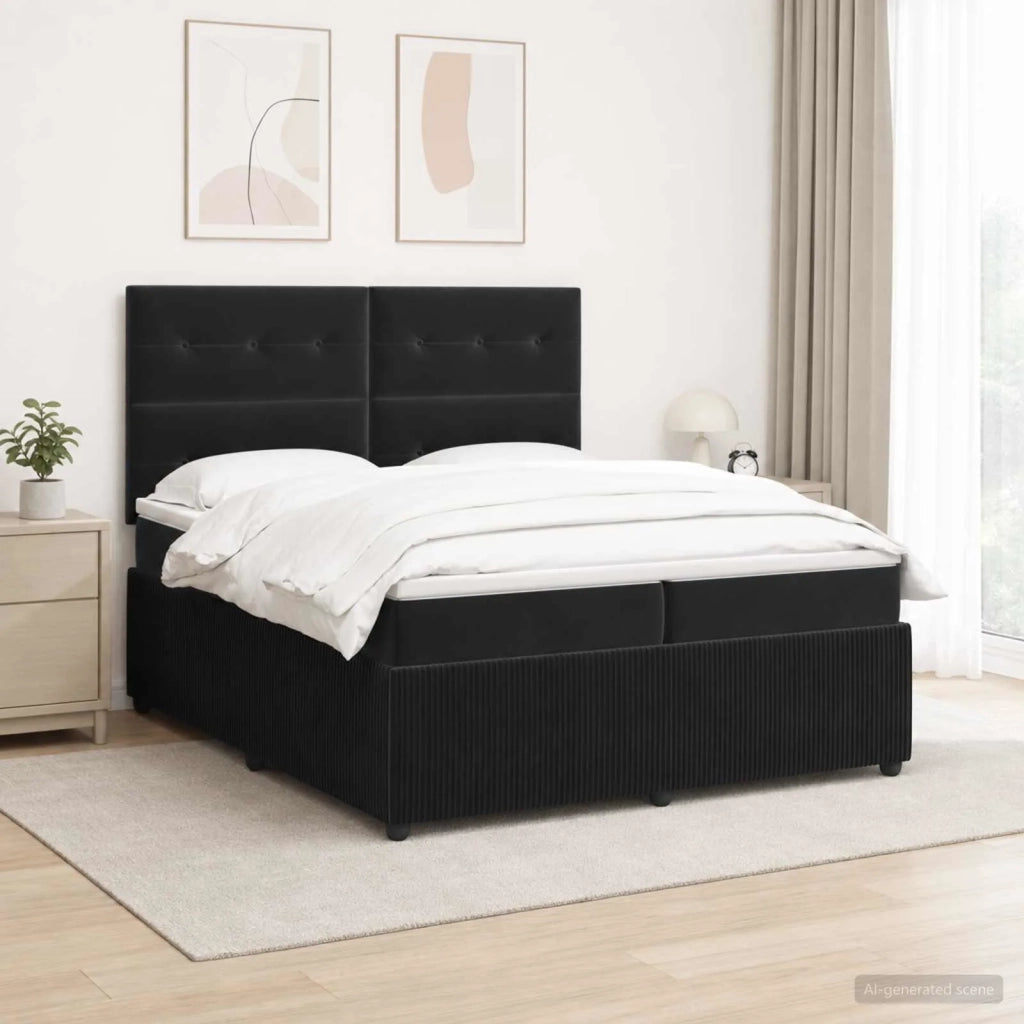 Letto Box Spring LED con Materasso Nero 200 x 200 cm Velluto 3456139