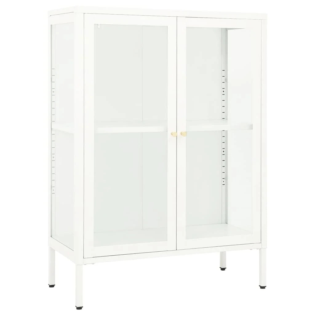 Buffet credenza cassettiera armadio mobile contenitore organizer per cucina soggiorno salotto 75 x 35 x 105 cm acciaio e vetro bianco 02_0030503