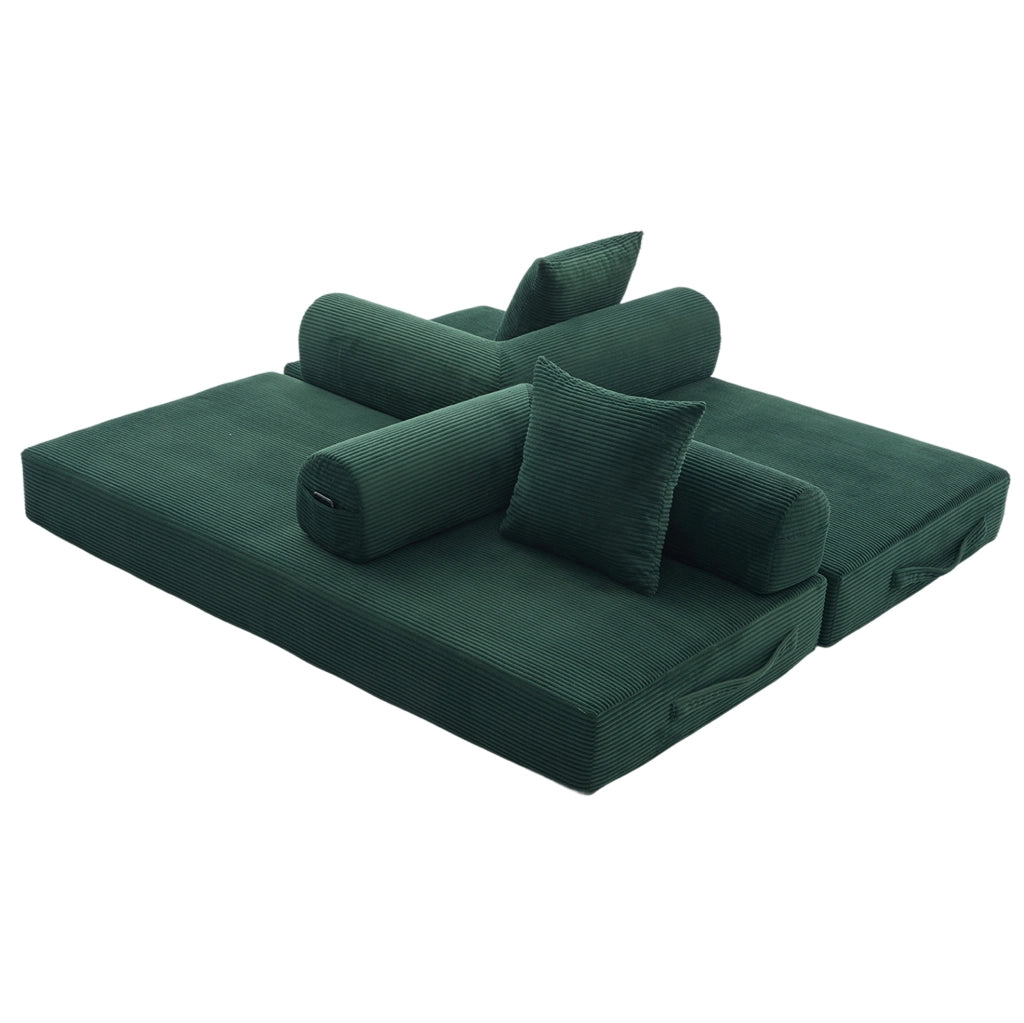 Divano modulare 200x94 cm in velluto a coste verde smeraldo con 3 cuscini