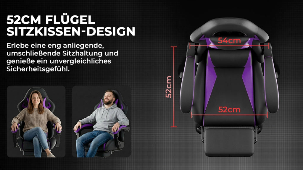 Sedia da gaming ergonomica con poggiatesta e supporto lombare; PVC nero e viola