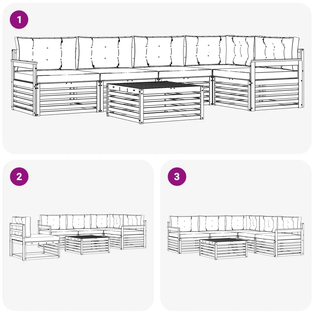Set di divani da esterno con cuscino 6 pcs Naturale e Beige 3373488