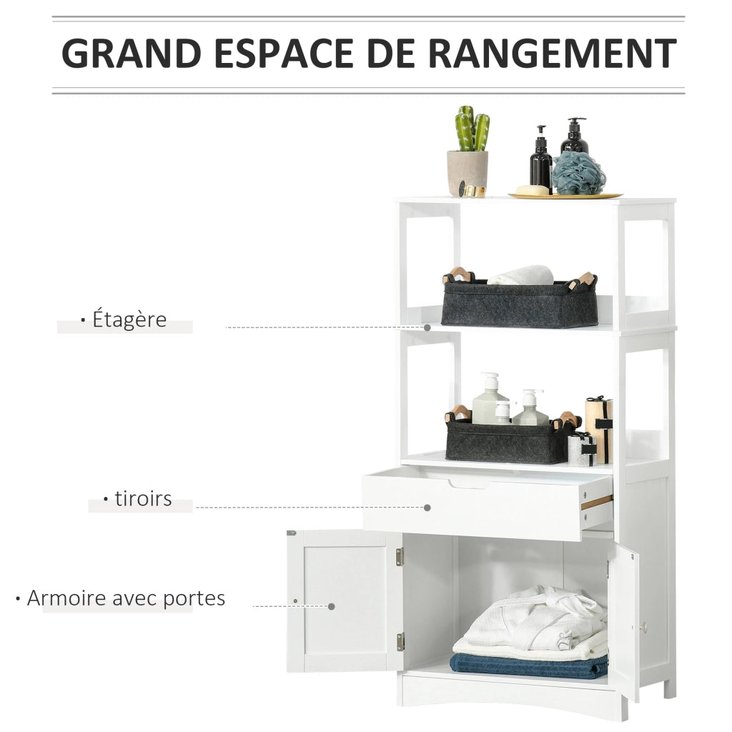 Mobile da Bagno con Ante, Cassetto e Ripiani ¨C Minimal ¨C 60x33x122 cm Bianco MDF