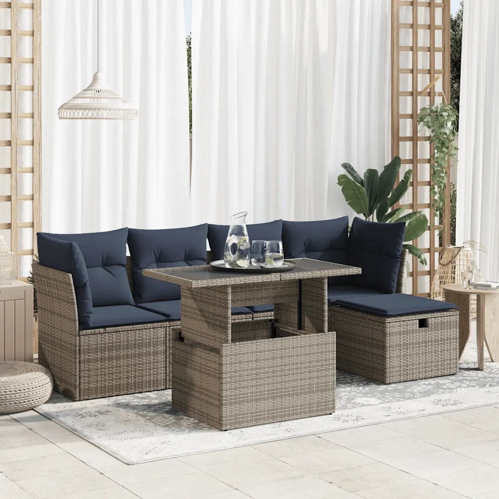Set Divano da Giardino 6pz con Cuscini Grigio Polyrattan Acacia 3327771