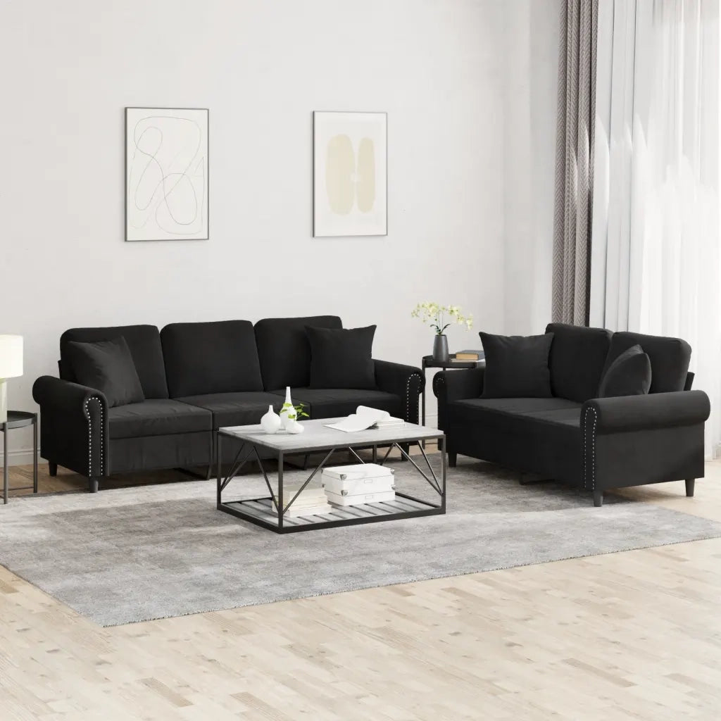 Set di Divani 2 pz con Cuscini Nero in Velluto 3202275