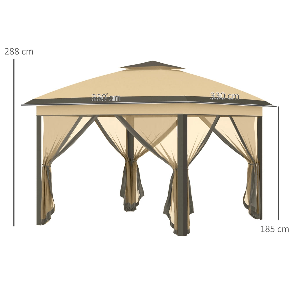 Tenda da Giardino Pieghevole ¨C zephmum ¨C Beige 330x330 cm con Zanzariere