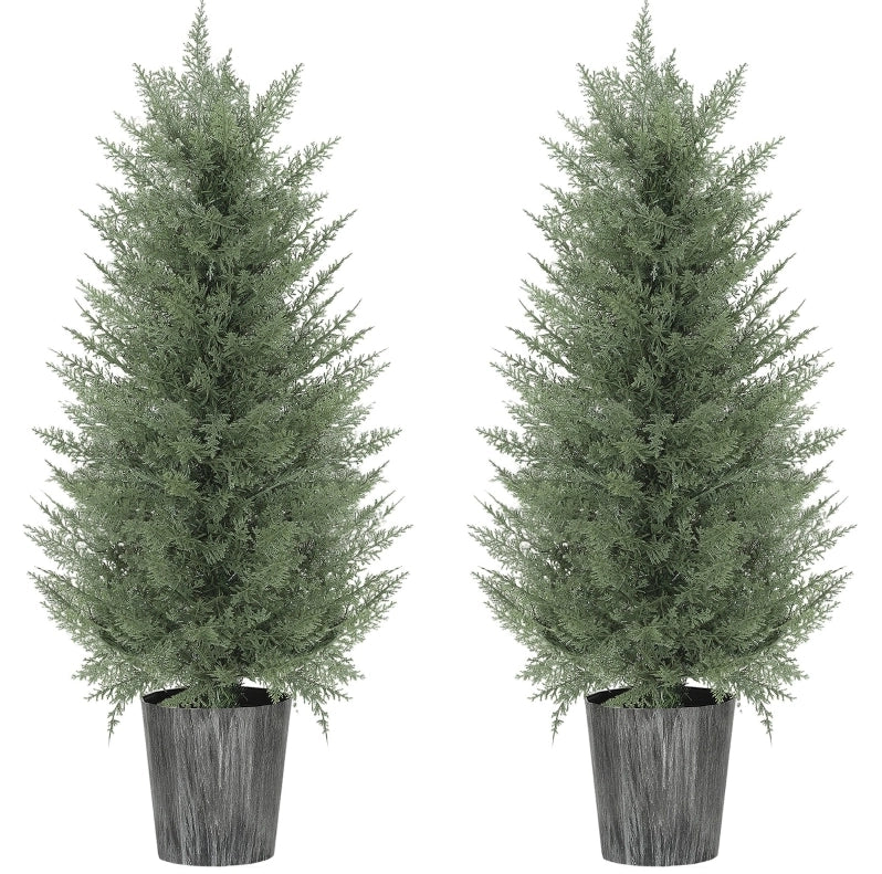 Set di 2 alberi di cipresso artificiali 90 cm resistenti ai raggi UV in plastica verde