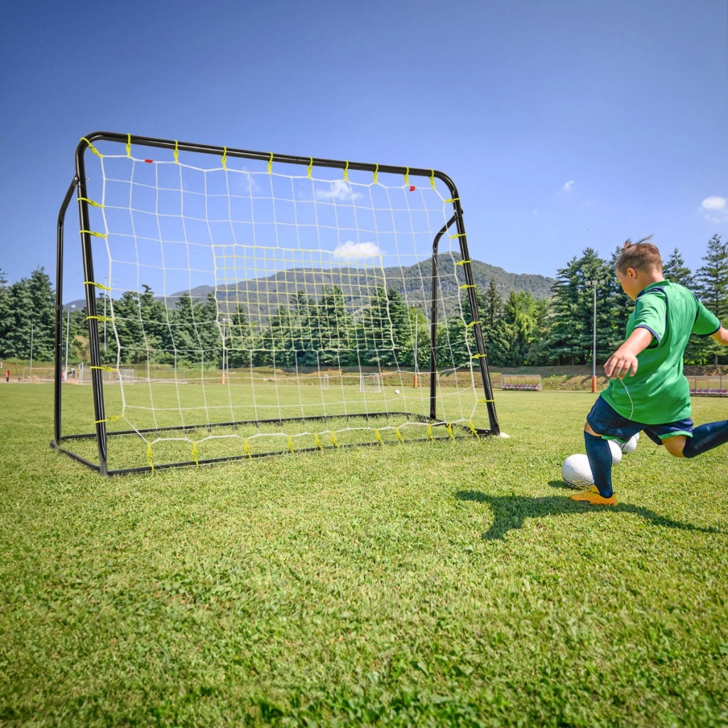 Set di reti da calcio per bambini ribalta e porta da calcio, Set di rete di rimbalzo con struttura in metallo Nero