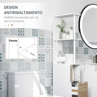 Mobile Colonna Bagno Salvaspazio con Armadietto, Ripiani e Cassetti, 15x33x136 cm, Colore Legno