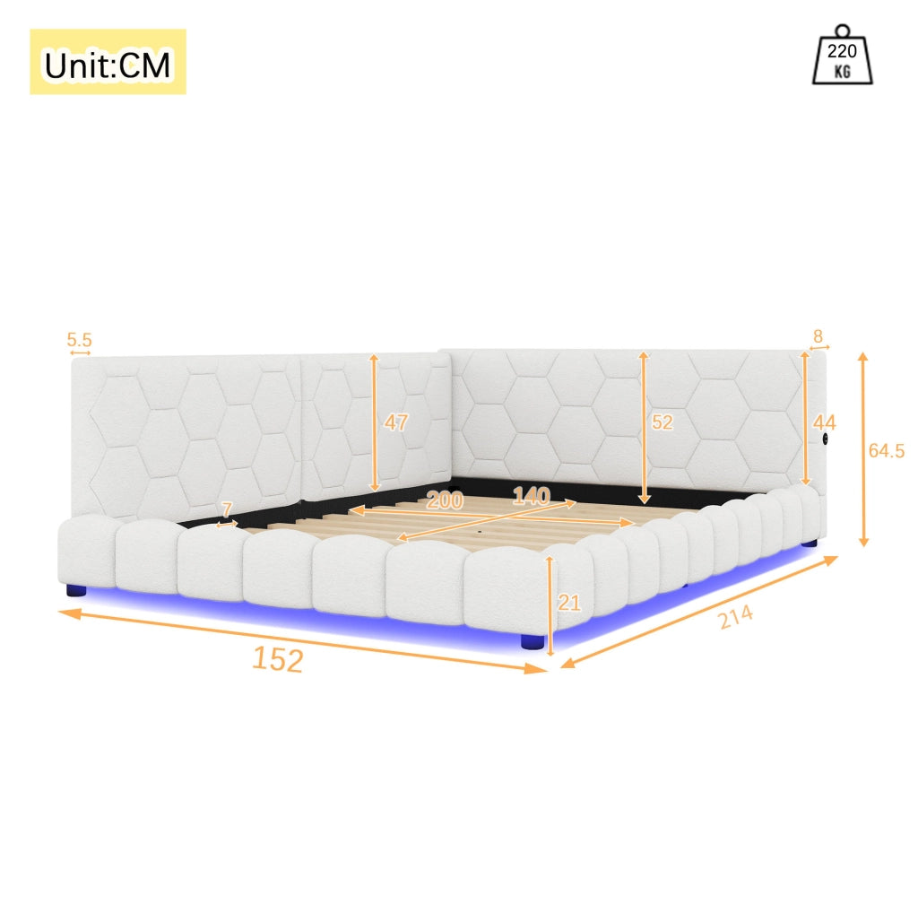 Daybed 140x200 cm con rete a doghe, luce LED ambientale e porte USB/Type-C