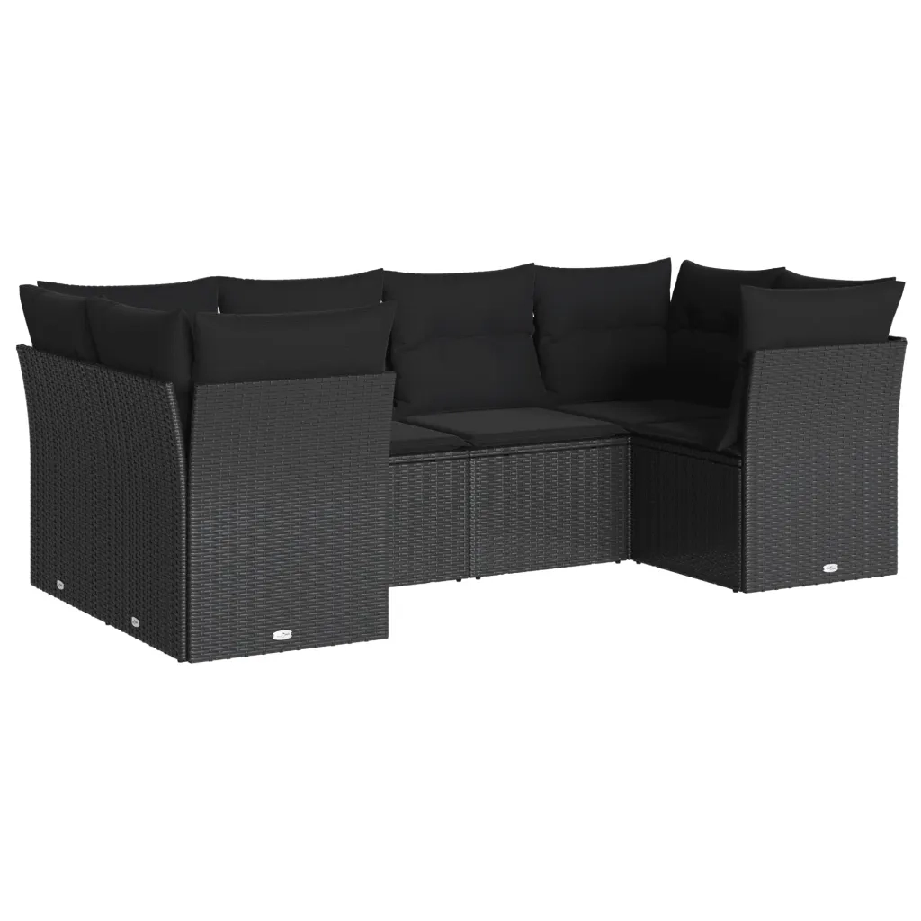 Set Divano da Giardino 6 pz con Cuscini Nero in Polyrattan 3218105