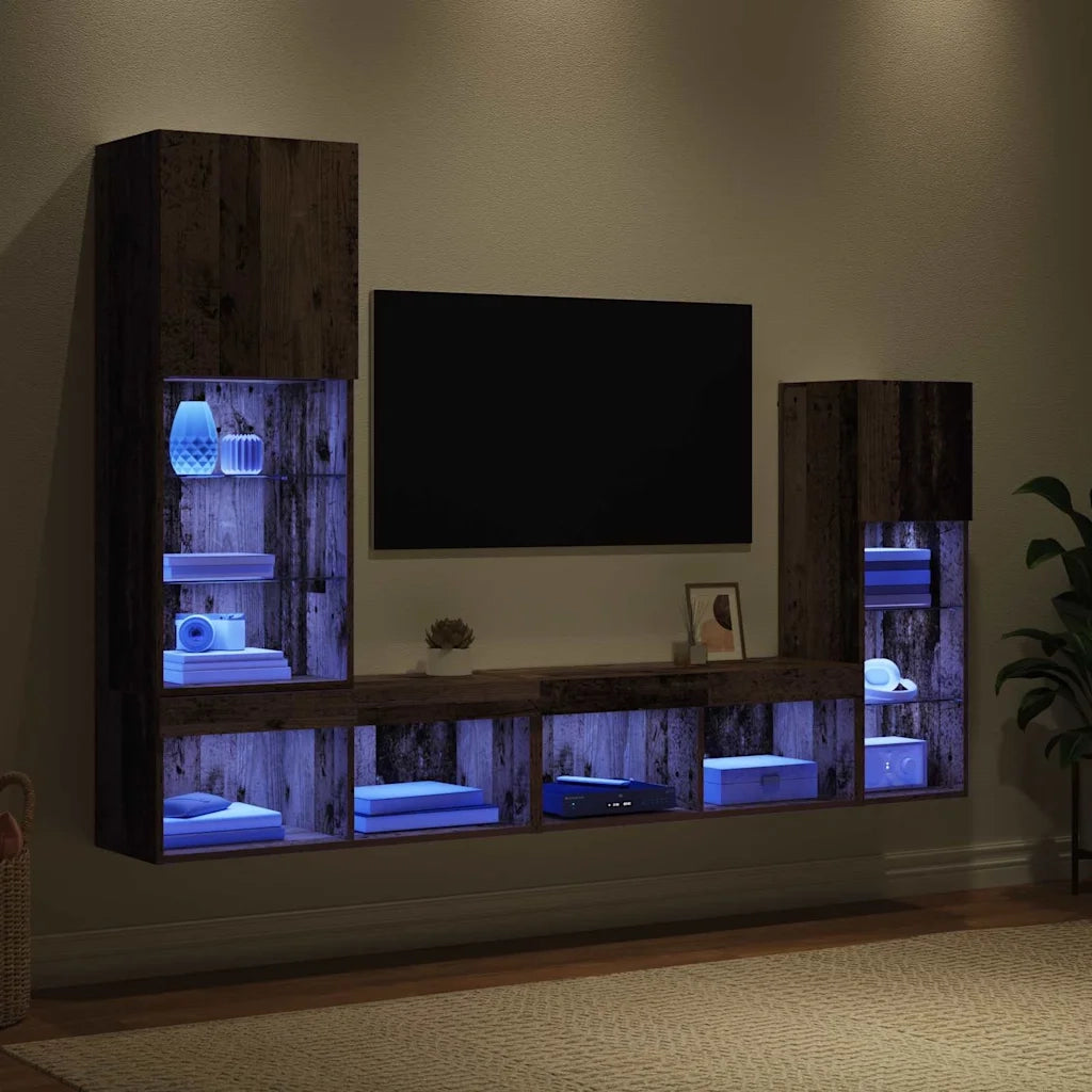 Unità per TV a Muro 4 pcs Legno vecchio Legno multistrato