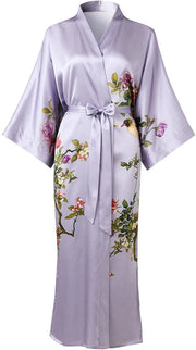 Kimono da notte con fiori classici in seta 100% - colore luce azzurra