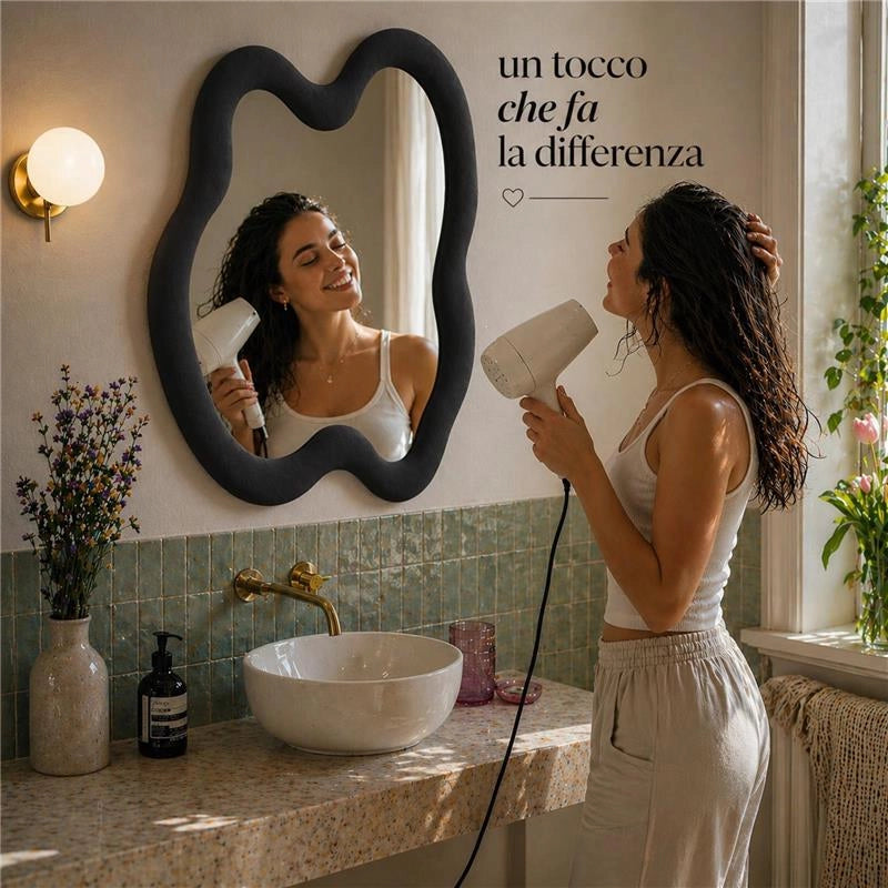 SPECCHIO ONDULATO IN VELLUTO CON GANCI PER APPENDERE DIMENSIONI 70X90X4.5CM - LINEA: CIELO COLORE NERO