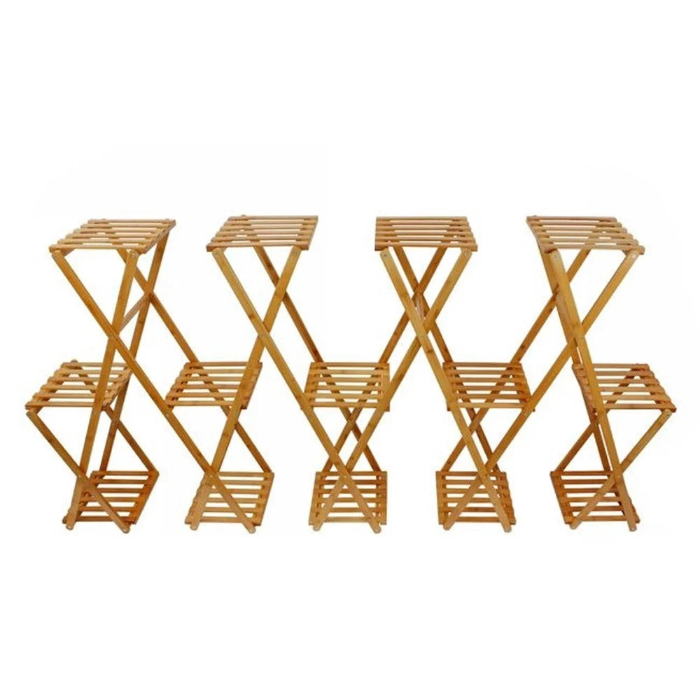 Trade Shop - Scaffale Portafiori Piante In Bambù Naturale 3–14 Ripiani Portavasi 90x28x200cm 70440a -