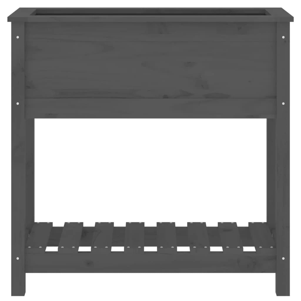 Fioriera rialzata per piante fiori patio giardino con ripiano 82,5 x 34,5 x 81 cm legno massello di pino grigio 02_0038400