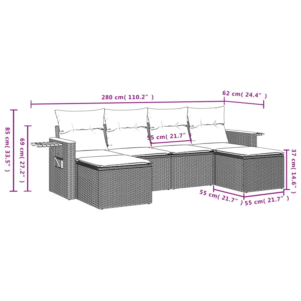 Set Divano da Giardino 6 pz con Cuscini Grigio in Polyrattan 3259463
