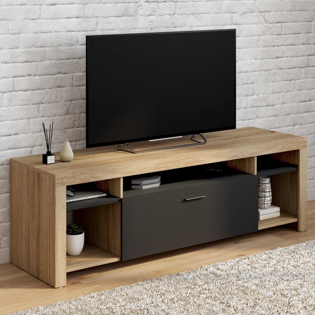 IDMarket - Mueble TV MALO 140 cm en madera y armario negro
