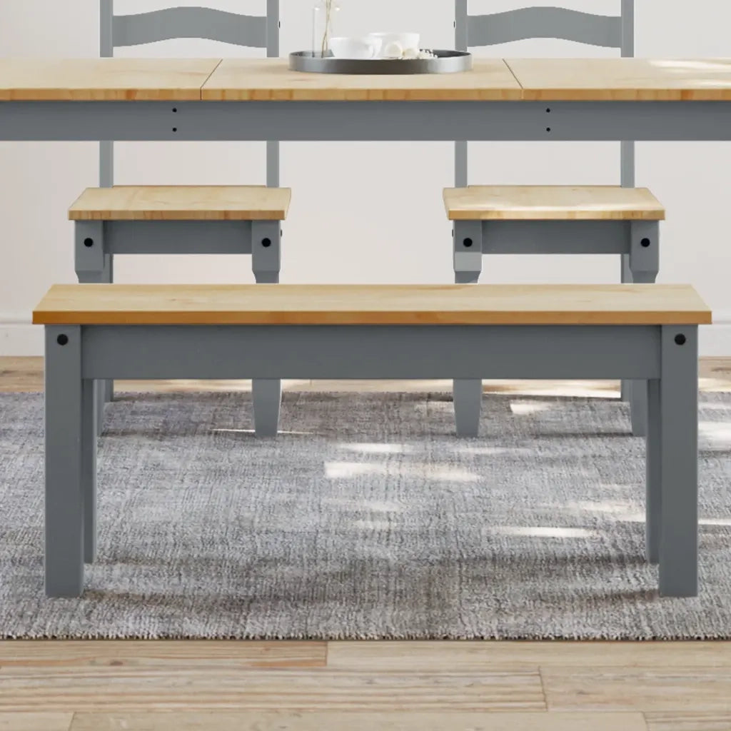 Panca da Pranzo-Sgabello-Panca da Cucina Panama Grigia 105x30x45 cm Legno Massello Pino
