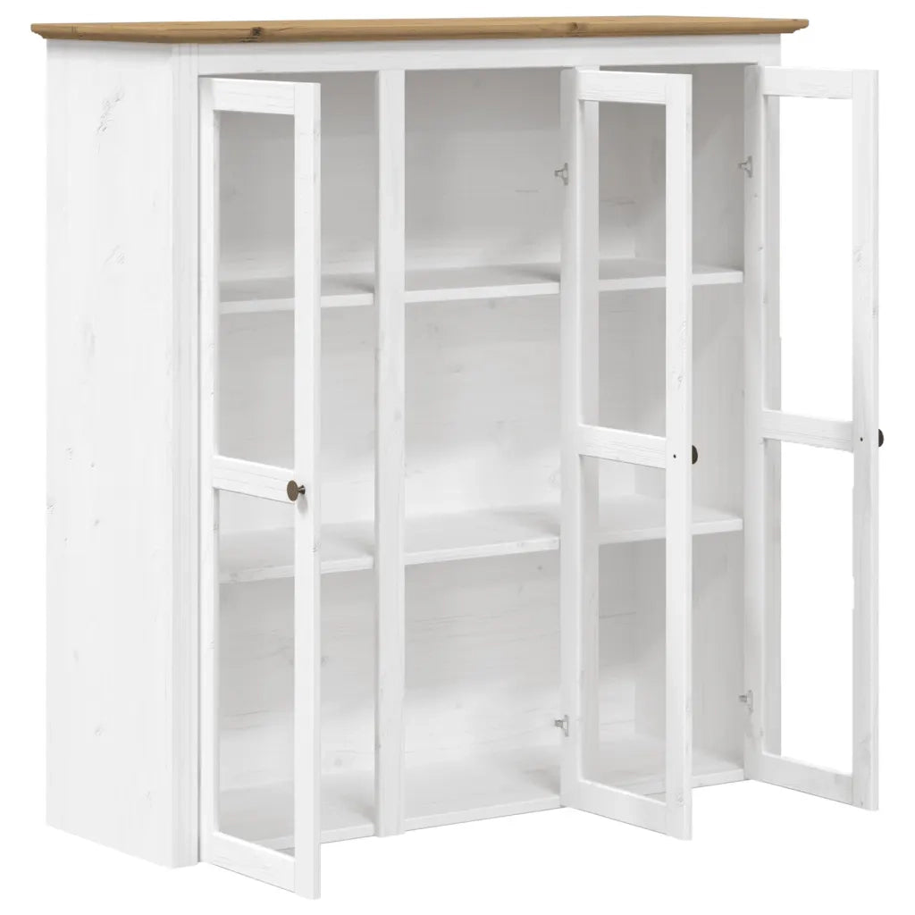 Mobile con Ante Vetro BODO Legno Massello Pino Bianco e Marrone 355078