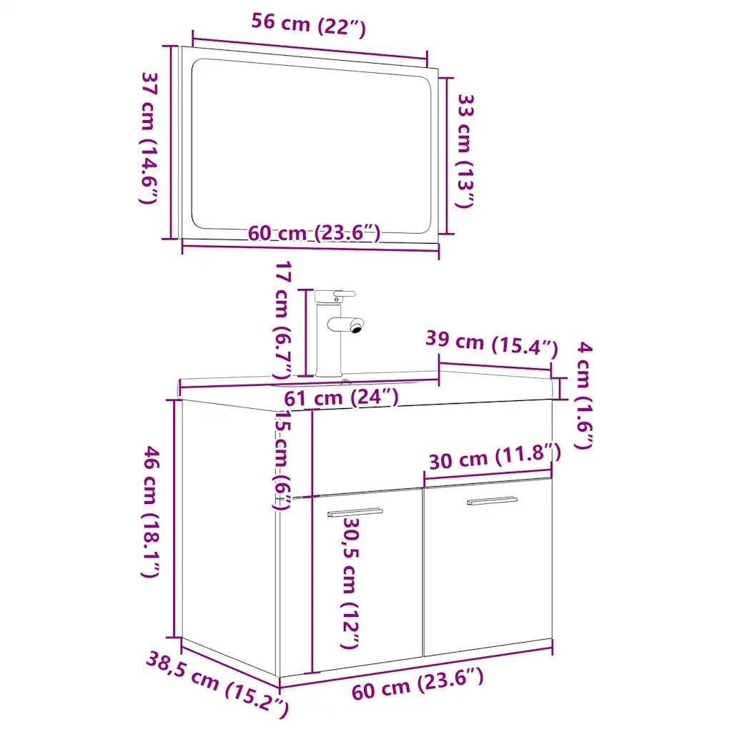 Set Mobili da Bagno 3 pz Rovere Sonoma in Legno Multistrato 3325018