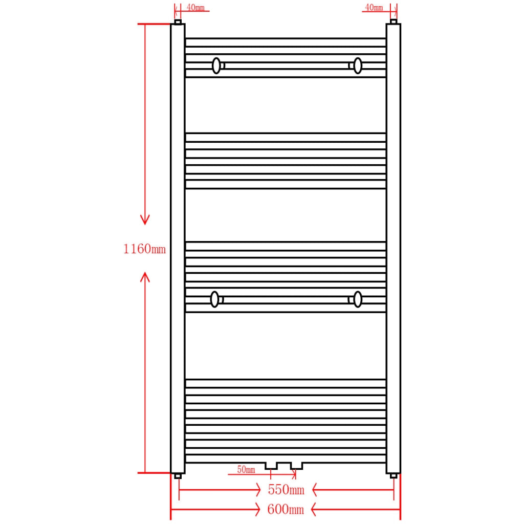 Radiatore Centrale Portasciugamano Dritto Nero 600 x 1160 mm 141908
