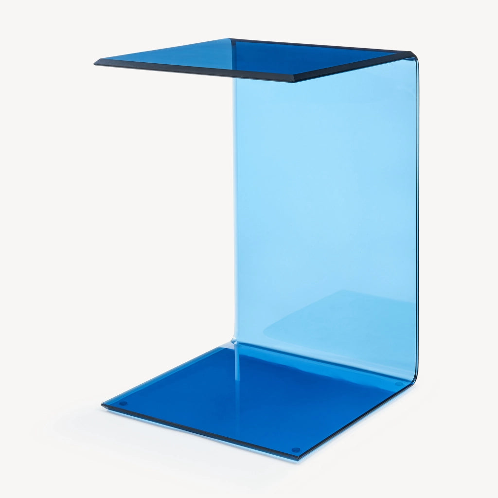 Tavolino Laterale Trölmapilu a Forma di C in Vetro 60 x 40 x 40 cm - Blu [en.casa]