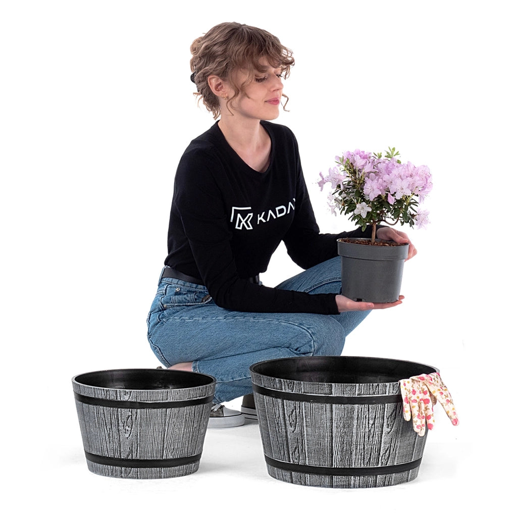 KADAX Vaso da fiori rotondo grigio, set da 2 pezzi 30+40 cm