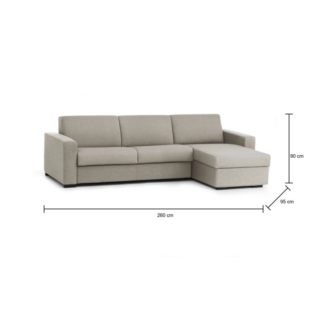 Allegria, Divano Letto con Penisola Sfoderabile Made in Italy, 260x95 cm Grigio Tortora