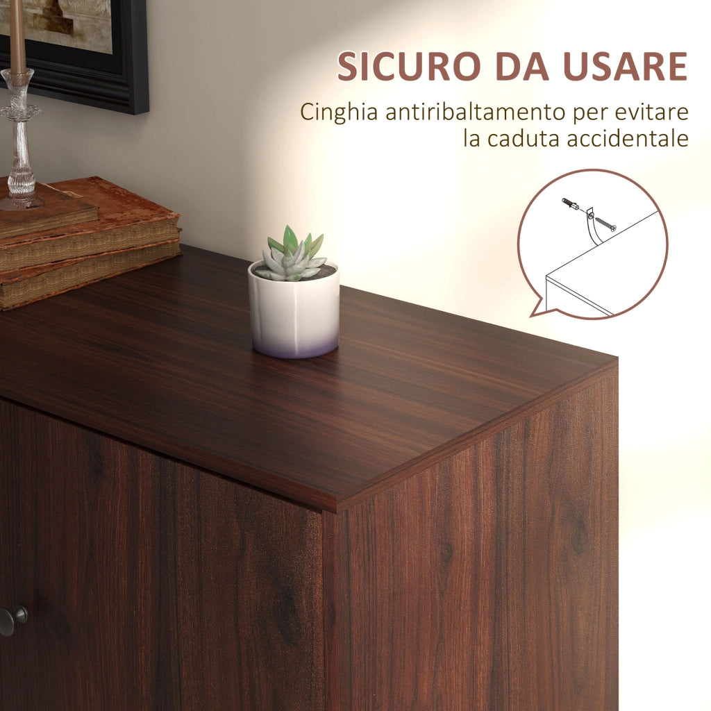 Credenza Moderna in Legno e Truciolato con 2 Armadietti e 3 Cassetti, 127x40x76 cm, Marrone e Nero