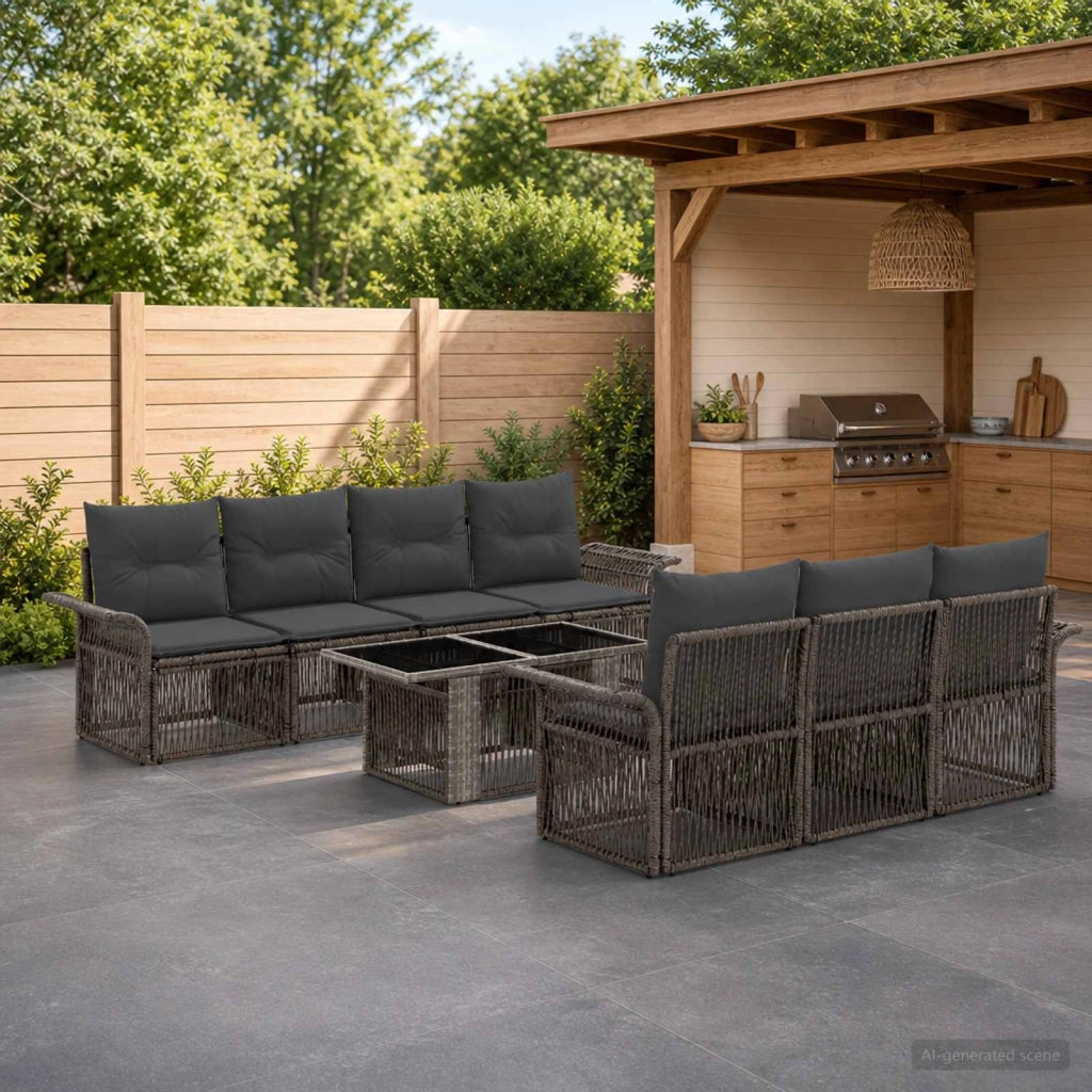 Set Divano da Giardino 8 pz Grigio e Grigio Scuro polyrattan 3436601
