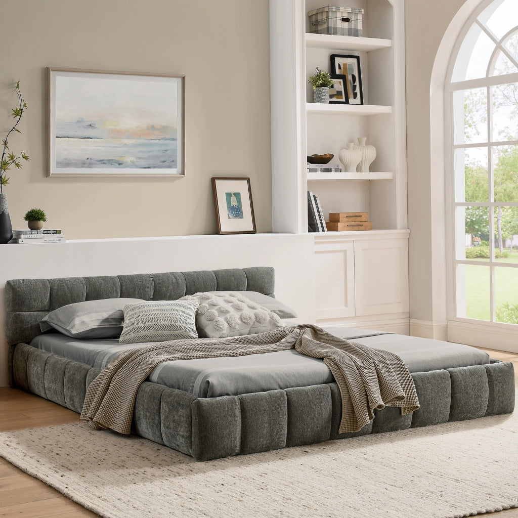 Letto Matrimoniale 140x200 cm; con Testiera Imbottita e Struttura in Legno e Ferro