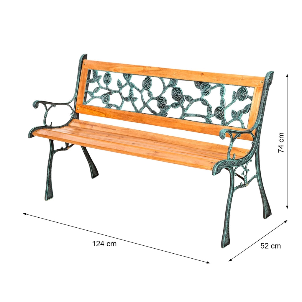 Panchina Da Giardino 2 Posti In Legno Design Vintage Con Schienale A Rose Elegante E Resistente Ideale Per Esterni Terrazzo Balcone Arredo Giardino Classico 124 x 52 x 74 Cm