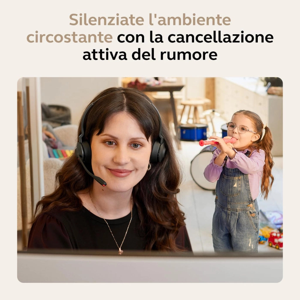 Jabra Evolve2 55 Cuffie Wireless Stereo con base di ricarica, USB-A dongle, Tutte le piattaforme, Stereo, Supporto incluso