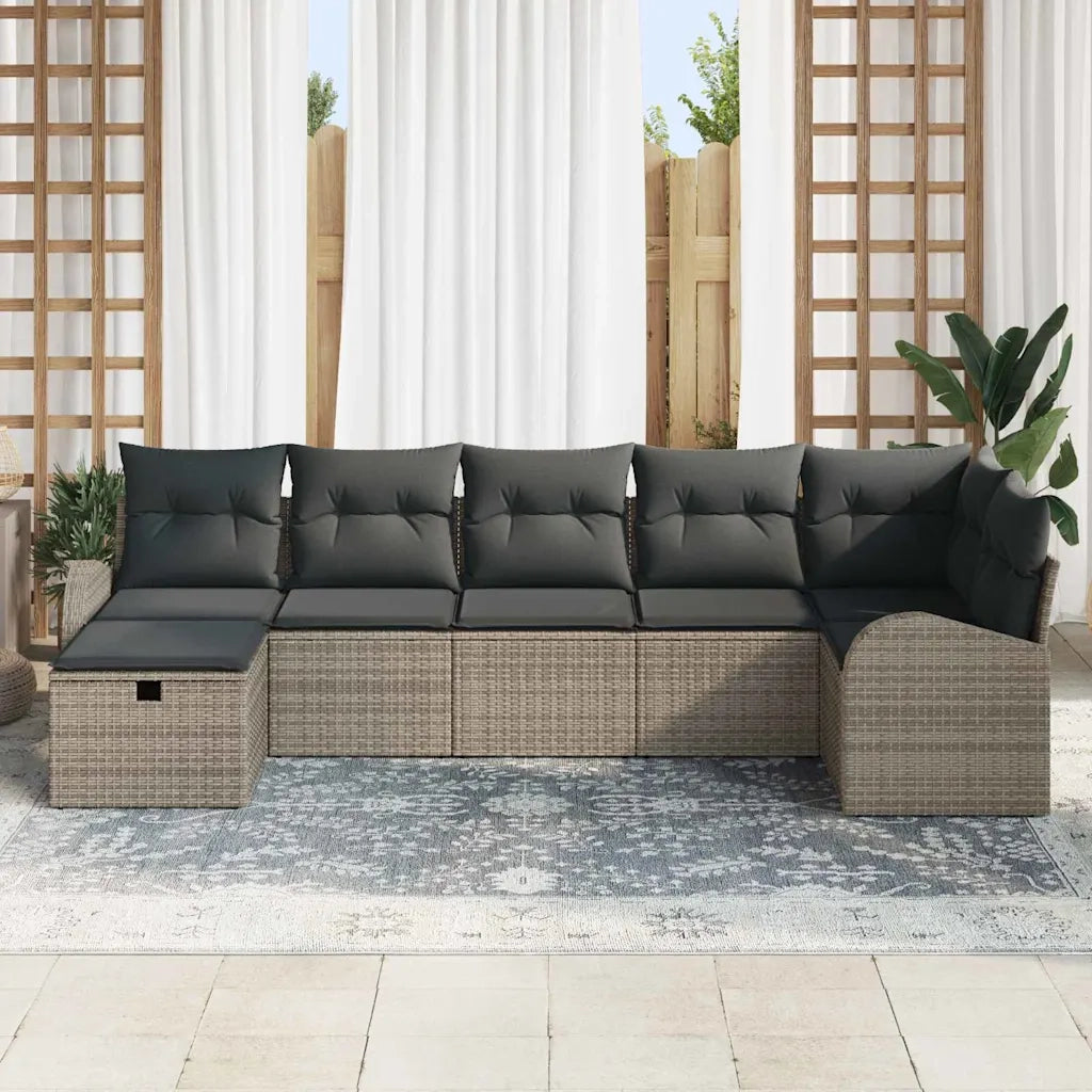 Set Divano da Giardino con cuscino 7 pcs Grigio polyrattan