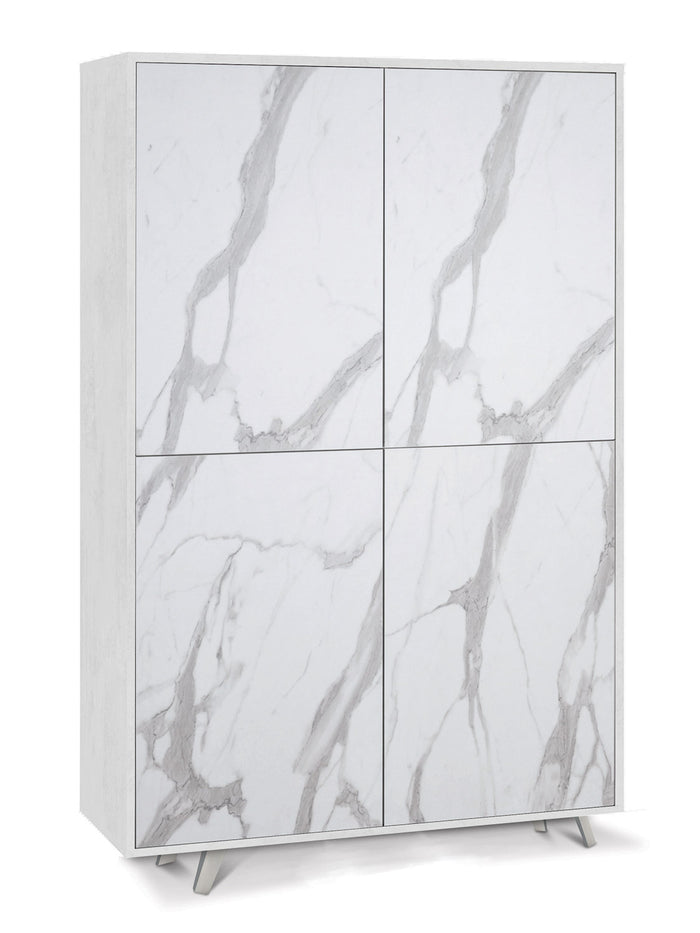 Mobile Multiuso 4 Ante 107x169x41 cm Ossido Bianco/Marmo Calacatta