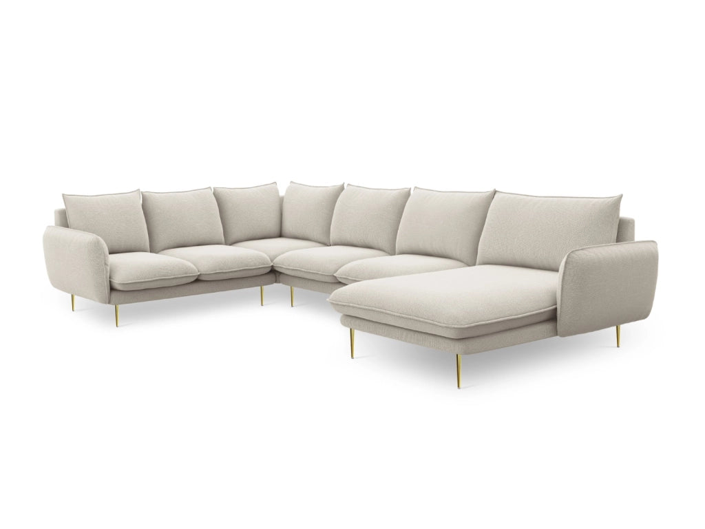 Cosmopolitan Design - Divano panoramico sinistro "Vienna" 7 posti in tessuto strutturato beige chiaro 