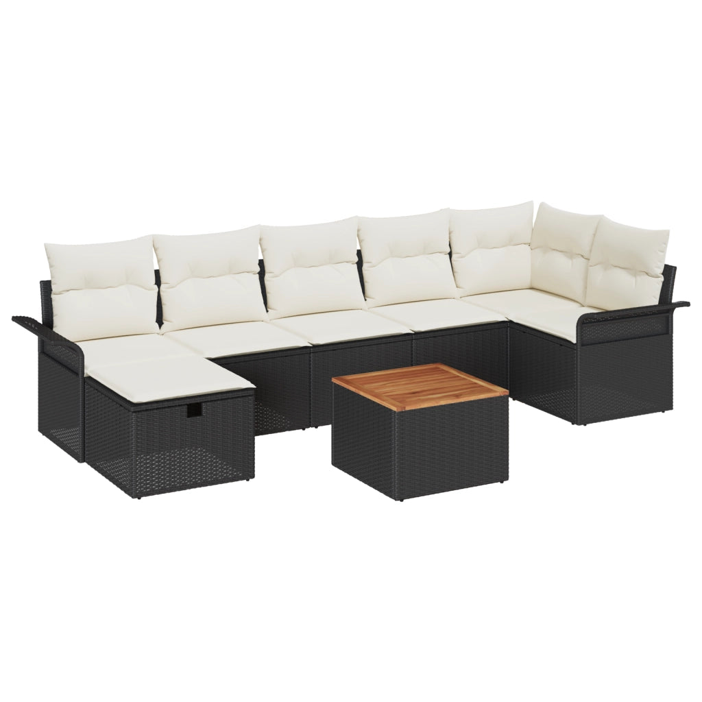 Set di SofÃ  da Giardino da 8 Pezzi  con Cuscini Nero Polyrattan