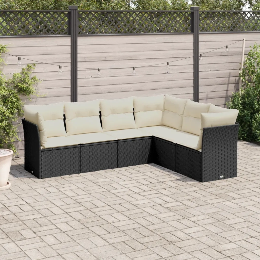 Set Divano da Giardino 6 pz con Cuscini-Sofa da Giardino-Divanetto da esterno Nero in Polyrattan 930528
