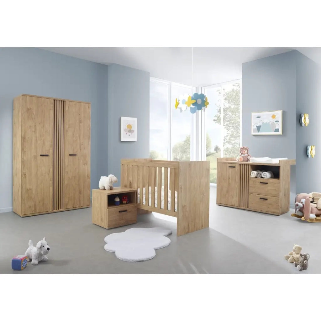 Comodino per la camera del bambino e del bambino con cassetto e vano, collezione TIMMY colore quercia dorata.