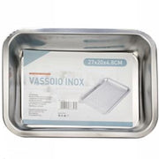 Trade Shop - Vassoio Teglia In Acciaio Inox Rettangolare Portata Cucina Forno 27x20x4.8 Cm -