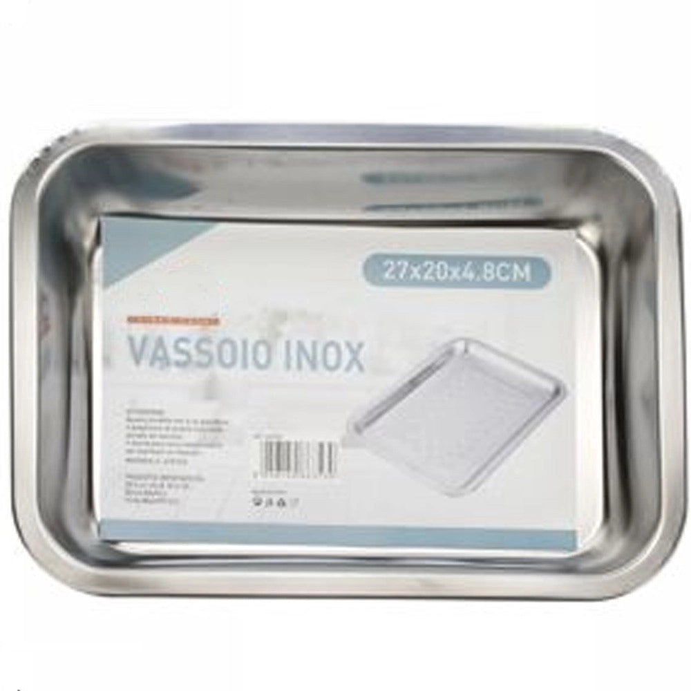 Trade Shop - Vassoio Teglia In Acciaio Inox Rettangolare Portata Cucina Forno 27x20x4.8 Cm -