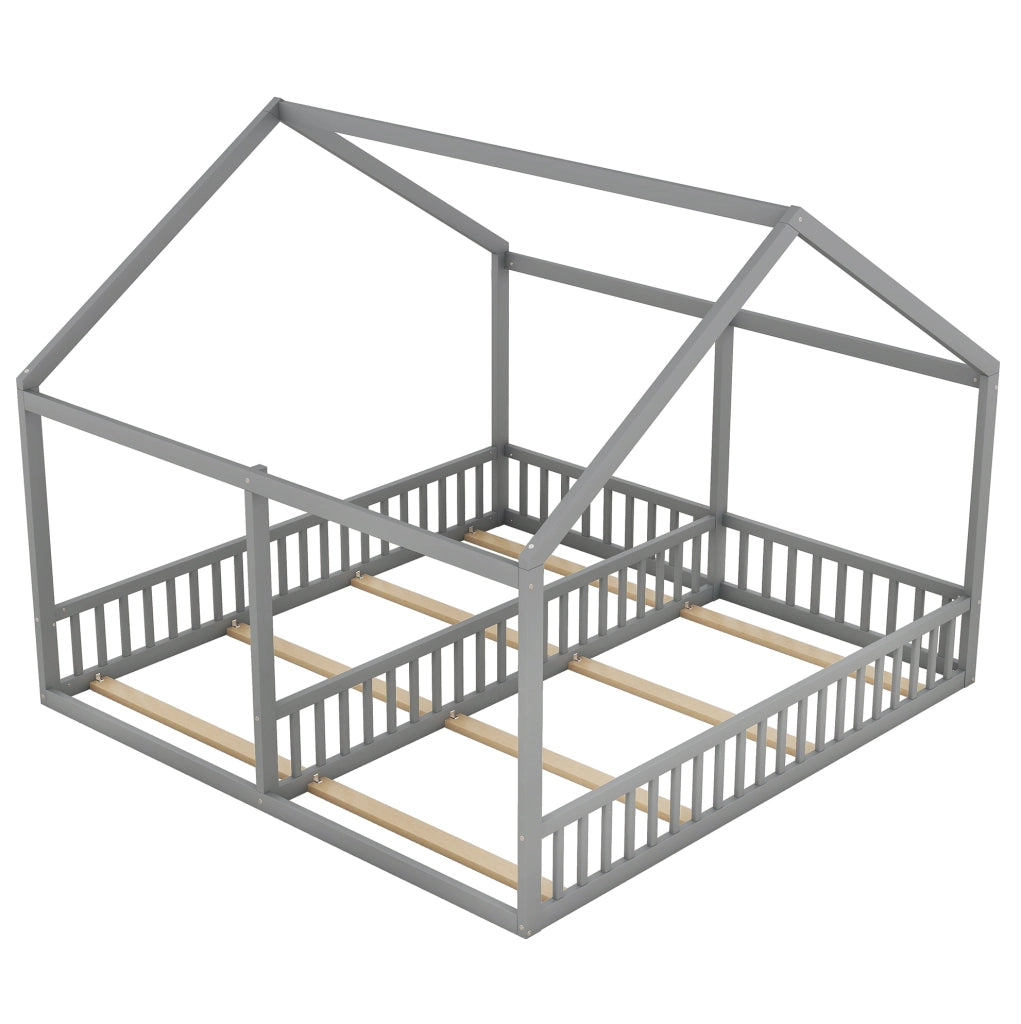Letto per bambini 90x200 cm 2 in 1 con sponde; legno; grigio