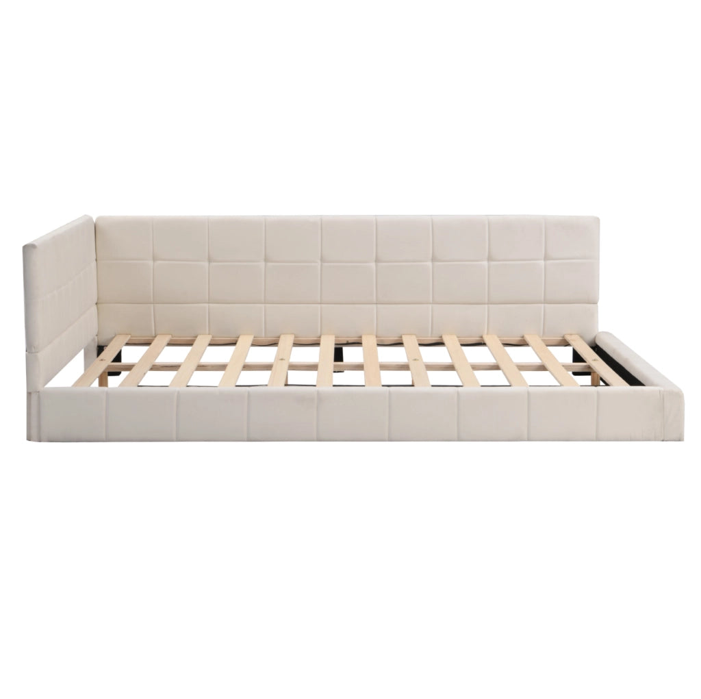 Letto da giorno 140x200 cm; design Mid-Century; tessuto beige (Senza materasso)