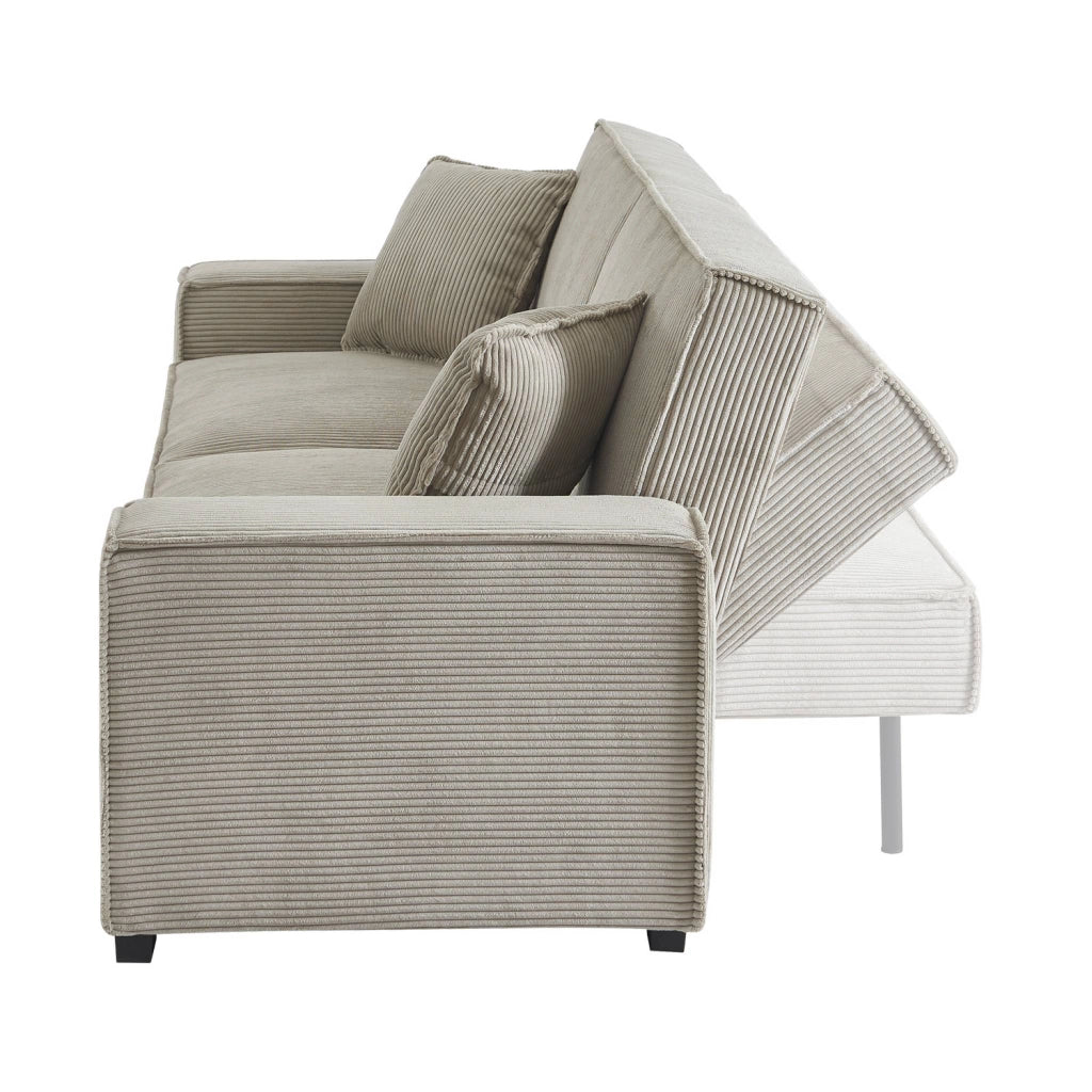 Divano letto in velluto a coste, 3 posti, beige