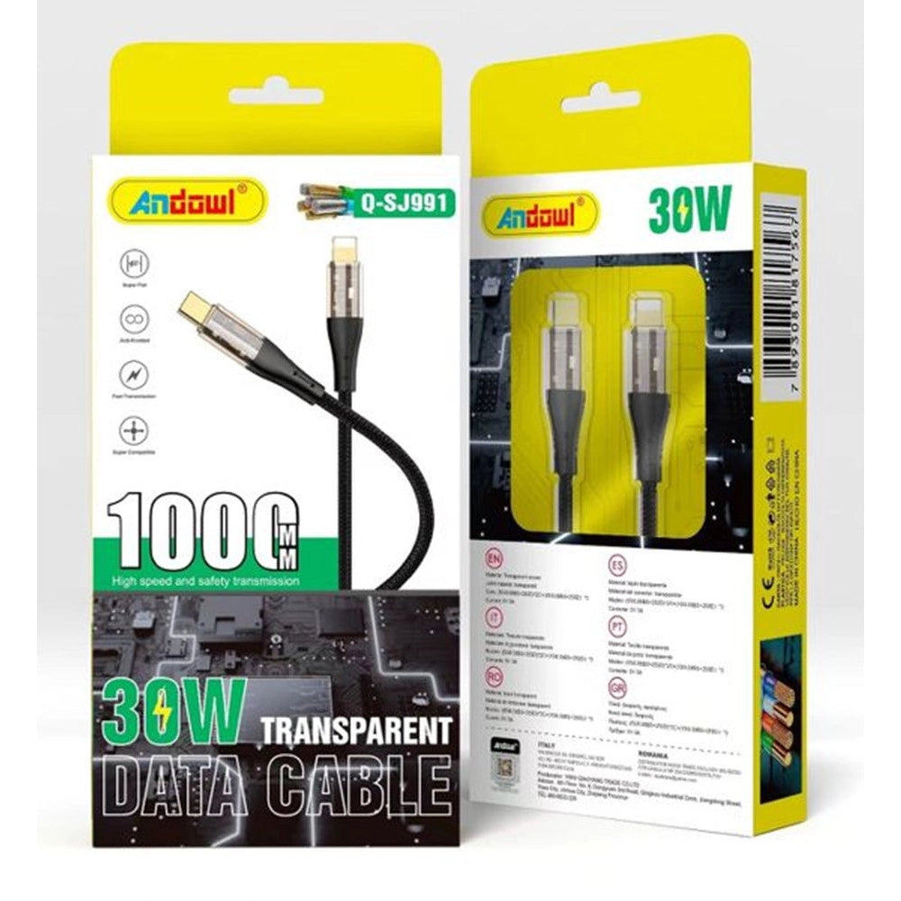 Trade Shop - Cavo Dati Type-c A Lightning Design Trasparente 30w 1mt Trasmissione Alta Velocità Q-sj991 -