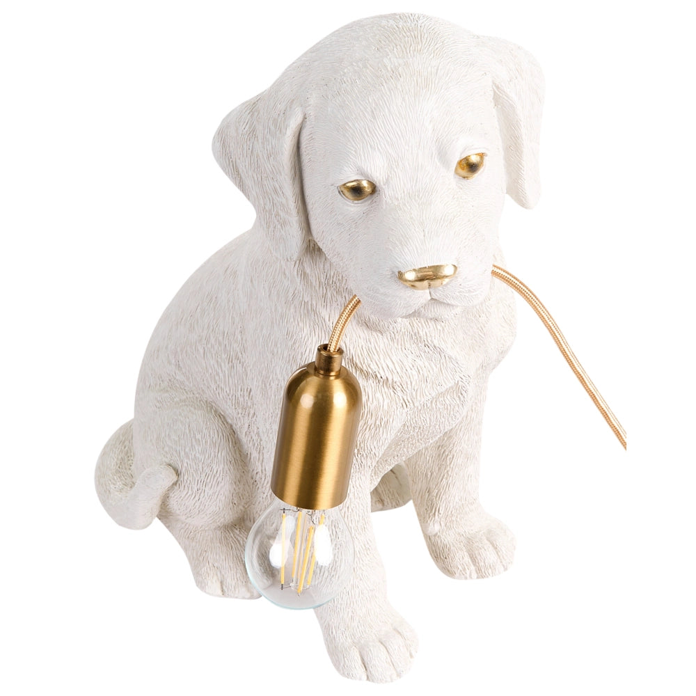 Lampada da tavolo in poliresina bianca a forma di cucciolo di labrador lampada da comodino a tema animale lampada da lettura per soggiorno e camera da letto stile glamour
