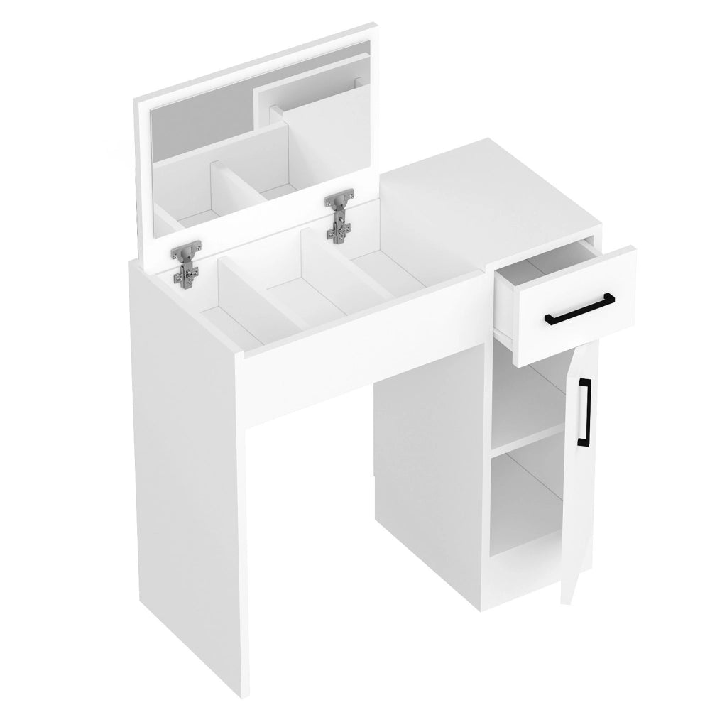 Mobile da Trucco Lequile, Toeletta Specchio Incluso, 74x38x108h cm Bianco