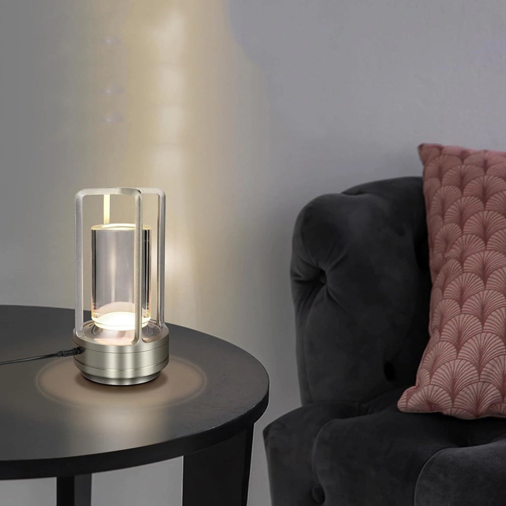 Trade Shop - Lampada A Led Da Tavolo 3 Watt Lanterna Lume Ricaricabile Touch Dimmerabile Cct D37-3c - Argento