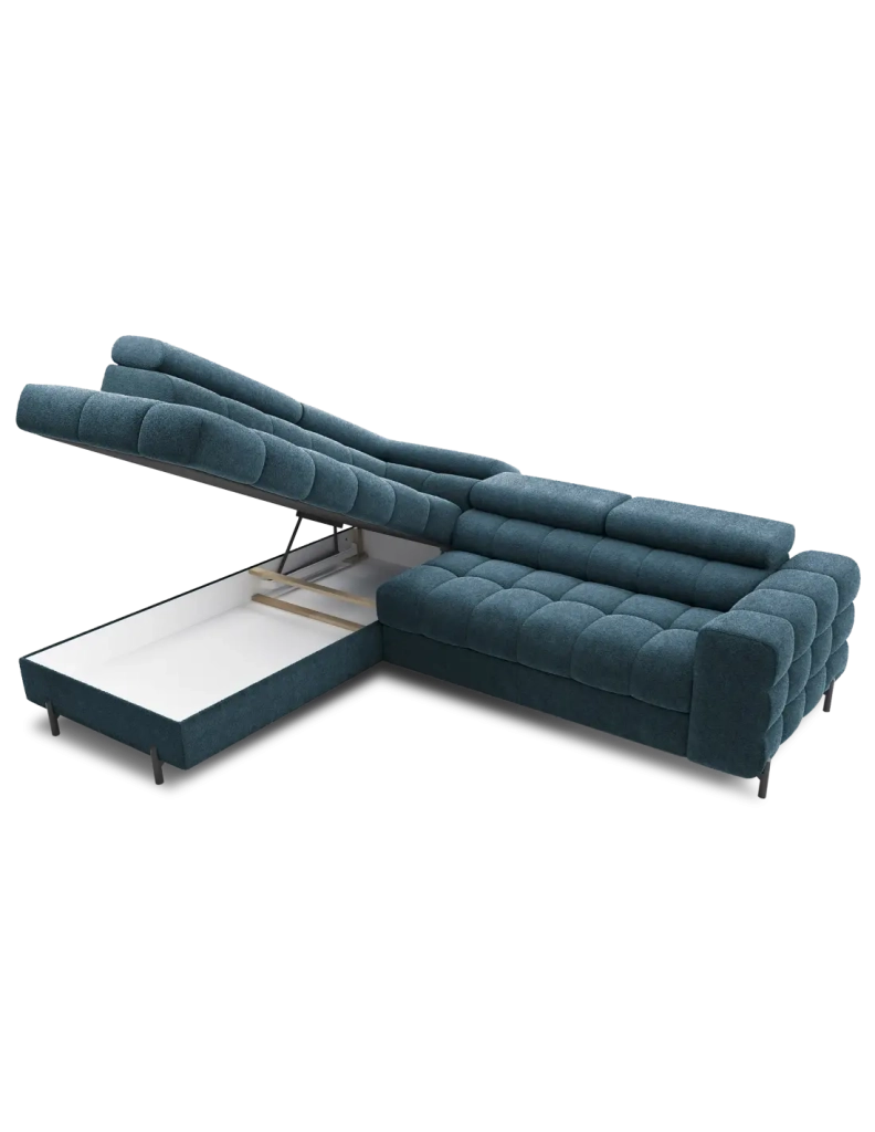 Divano letto Blu scuro FERRUM 5 posti angolo sinistro schiuma HR 276x93x200cm